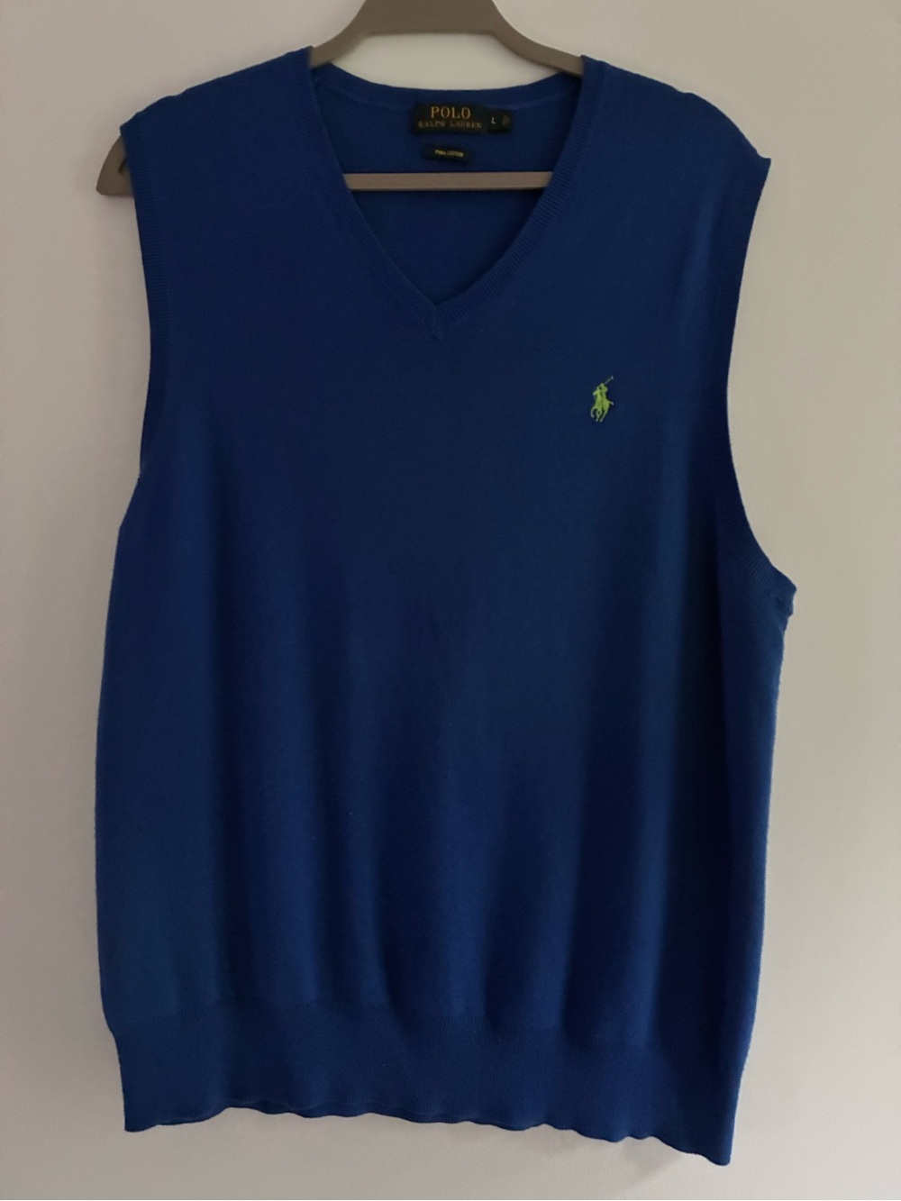 Ralph Lauren Royal Blue Knit V-Neck Vest Top 100% Pima Cotton